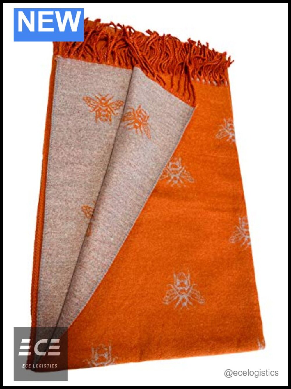 Wool Viscose Acrylic Reversible Scarf with Tassels Soft Warm Shawl Wrap